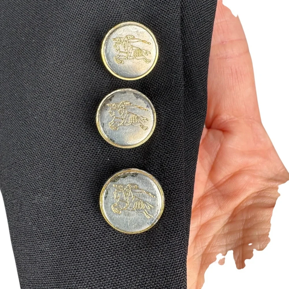 Vintage Burberrys Super 100s Wool‎ Black Blazer Gold Crest Buttons Men's XL